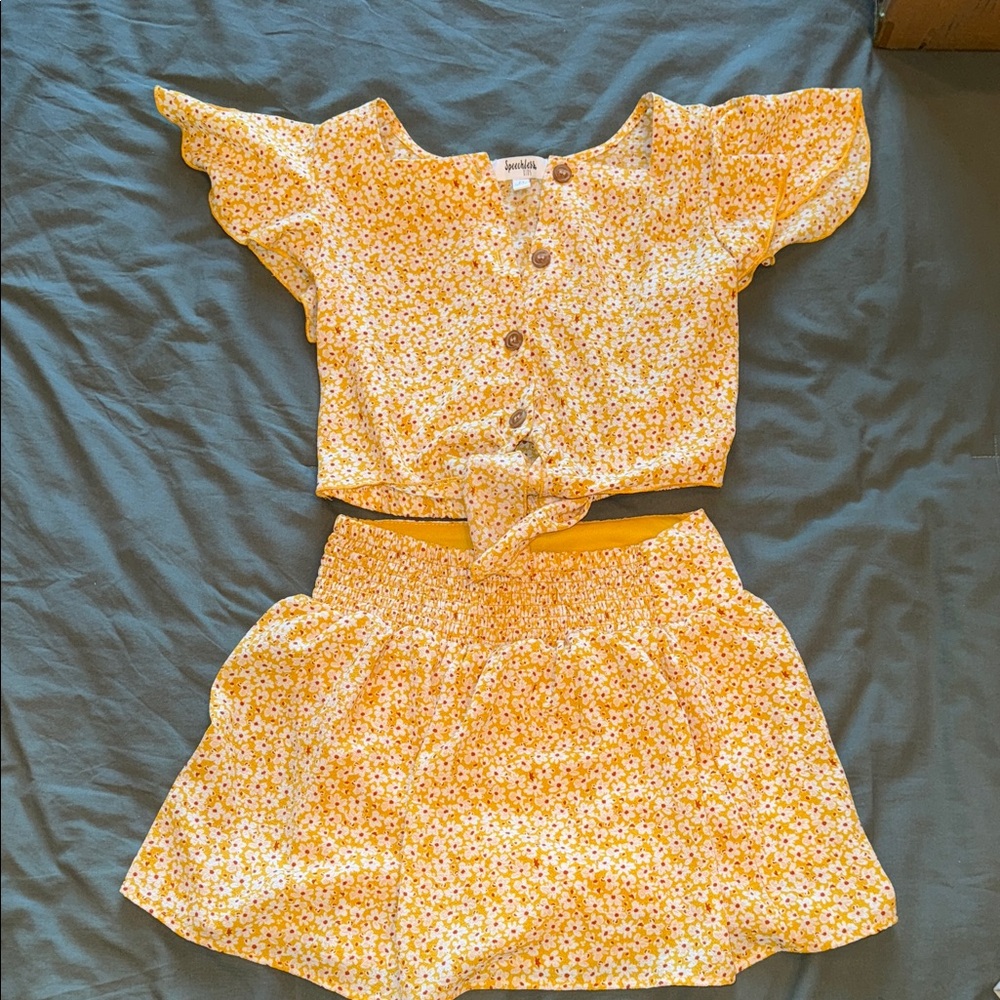 Speechless Yellow Floral Kids Casual Top and Matching Skirt